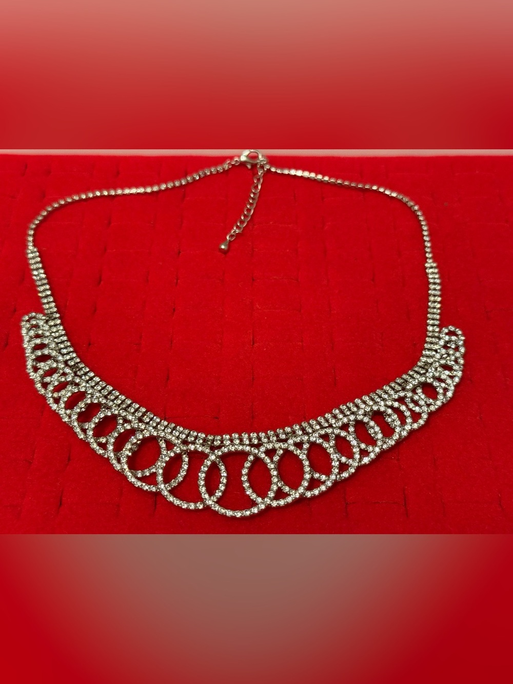 Rhinestone Circle Link Choker Necklace - Silver